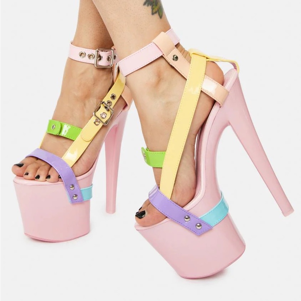 Xtra by yru pastel bondage 8" heels pink size 8 stripper dancer pole dance